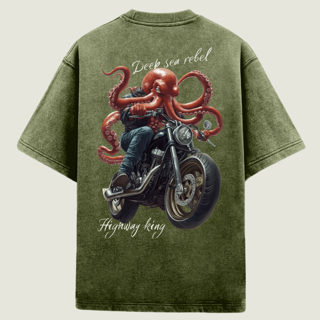 FRAGMENT Oversized Rider’s Code Olive Green Cotton Tee