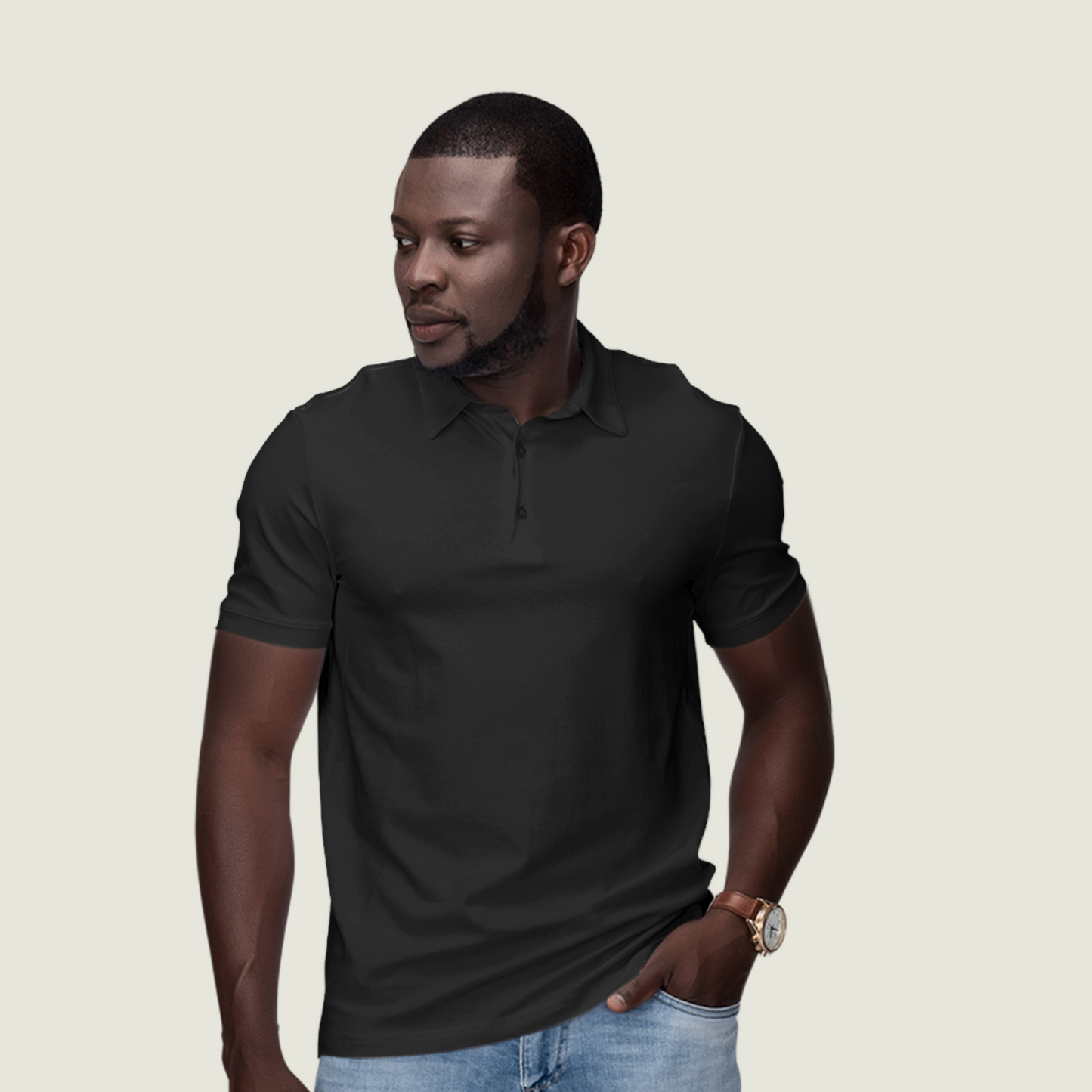 FRAGMENT Classic Black Cotton Polo Shirt