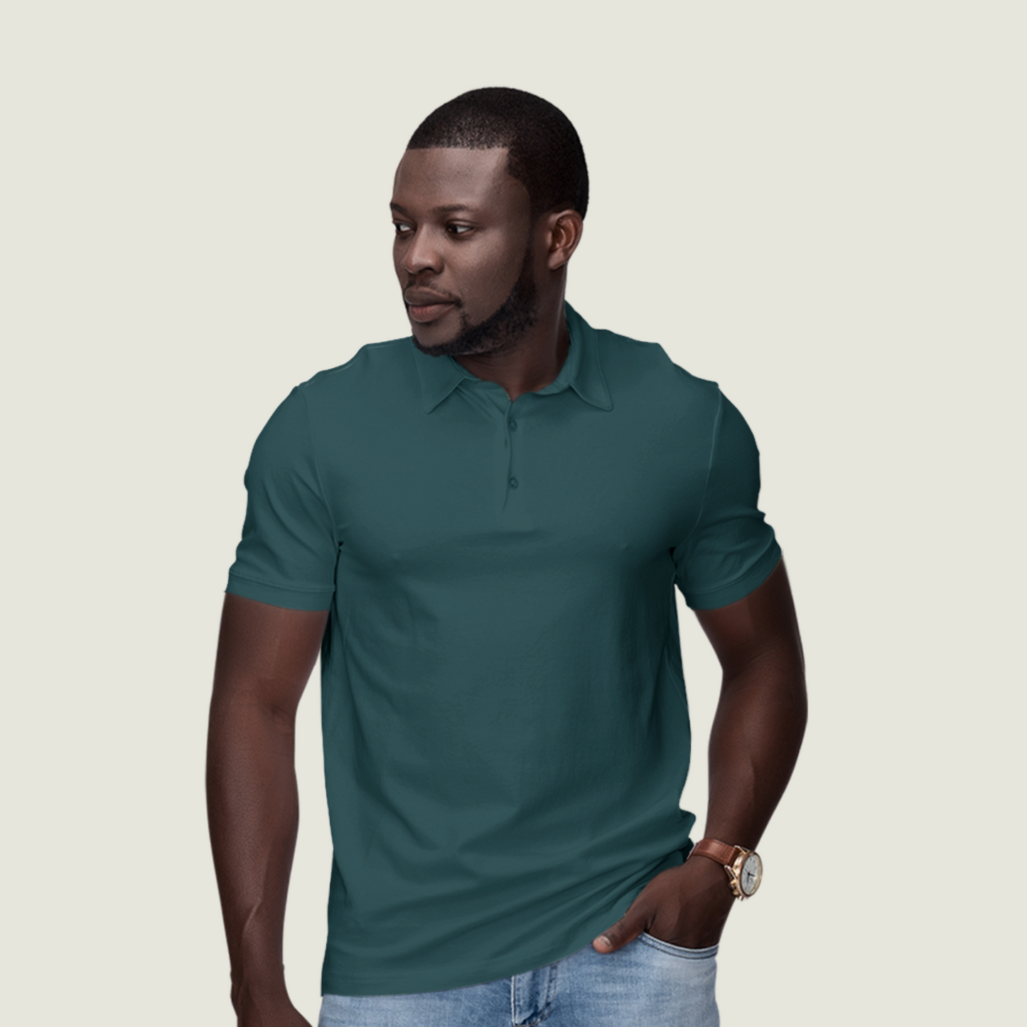 FRAGMENT Classic Teal Blue Cotton Polo Shirt