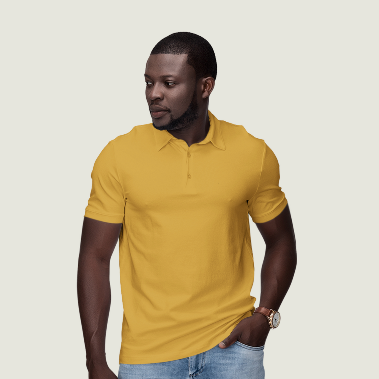 FRAGMENT Classic Amber Yellow Cotton Polo Shirt