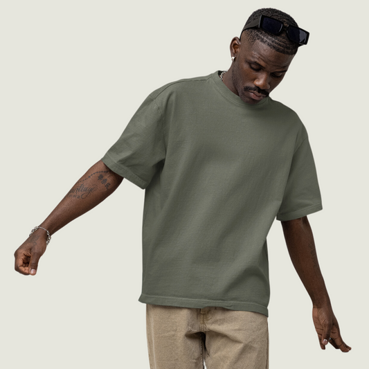 FRAGMENT Oversized Solid Olive Green Cotton Tee