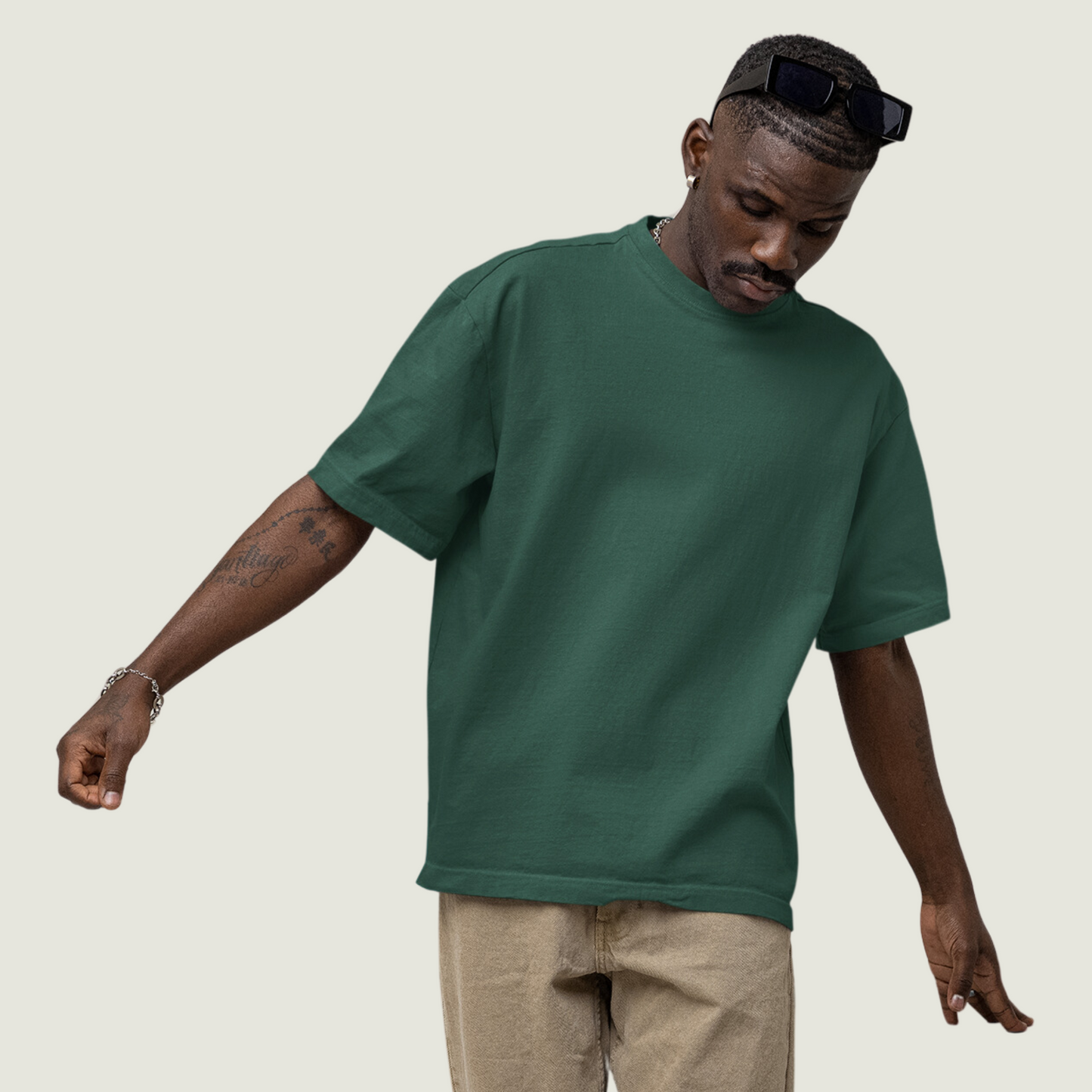 FRAGMENT Oversized Solid Bottle Green Cotton Tee