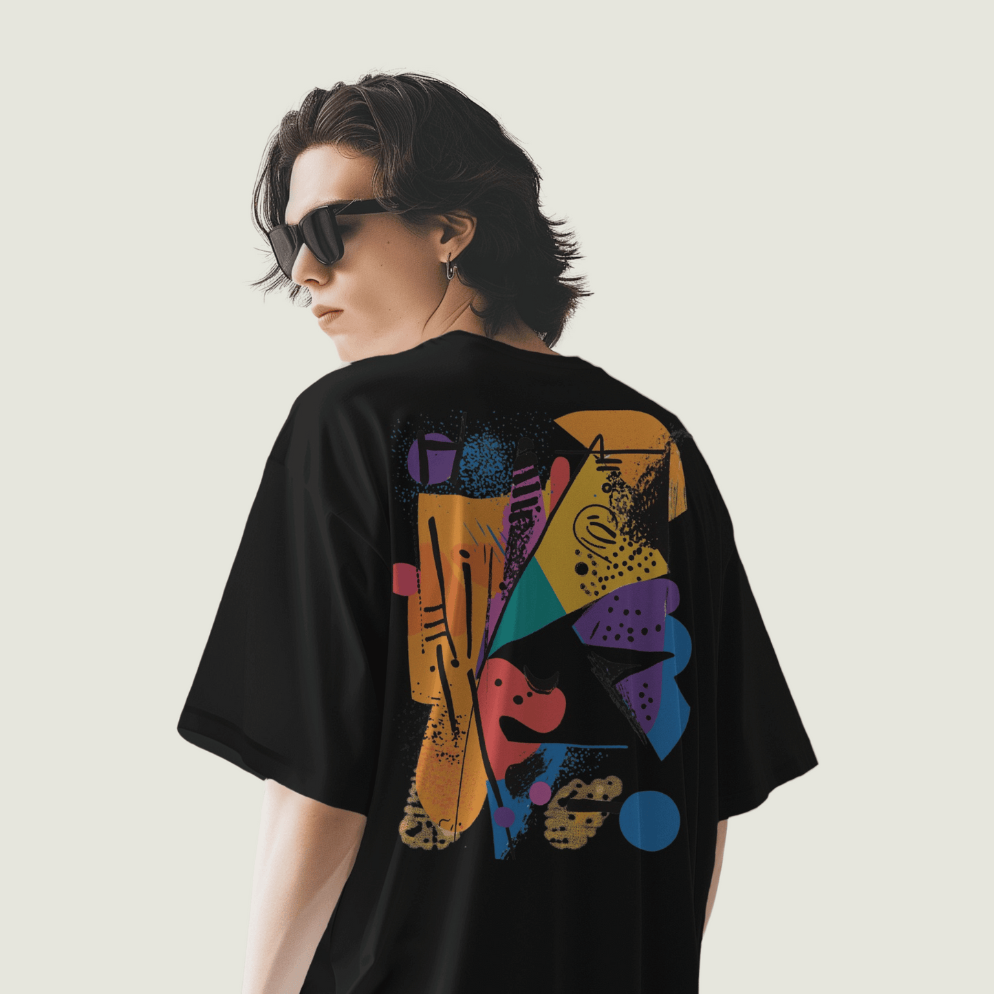 FRAGMENT Black Oversized Abstract Patterns Tee