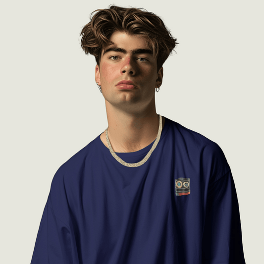 FRAGMENT Navy Oversized Retro Graphic Tee