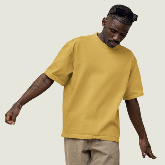 FRAGMENT Oversized Solid Mustard Yellow Cotton Tee