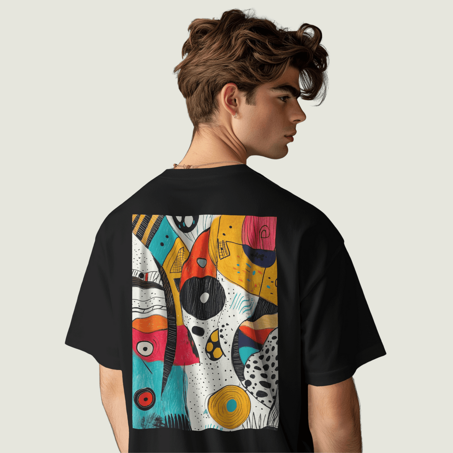 FRAGMENT Black Oversized Abstract Patterns Tee