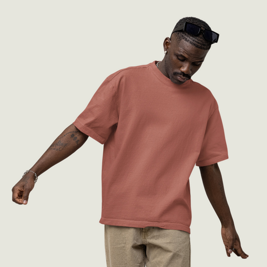FRAGMENT Oversized Solid Coral Cotton Tee