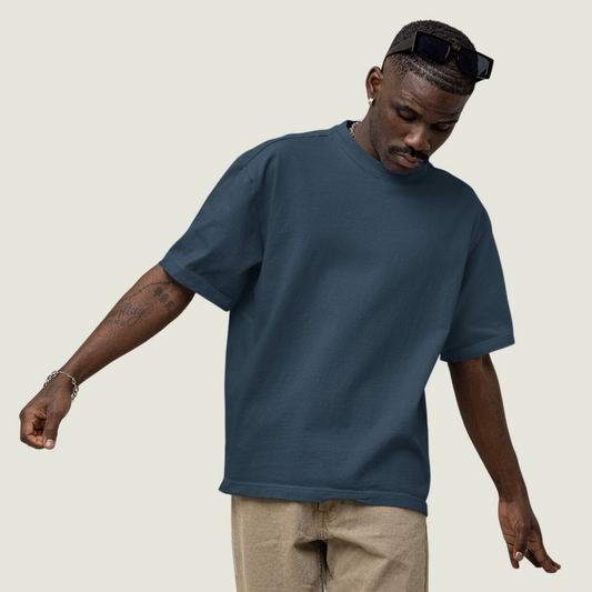 FRAGMENT Oversized Solid Petrol Blue Cotton Tee