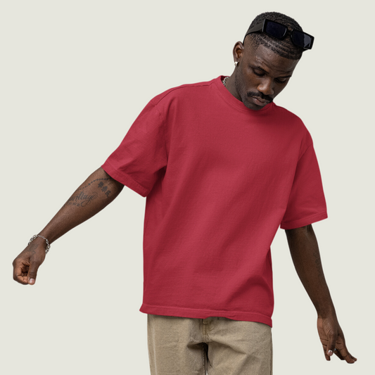 FRAGMENT Oversized Solid Red Cotton Tee