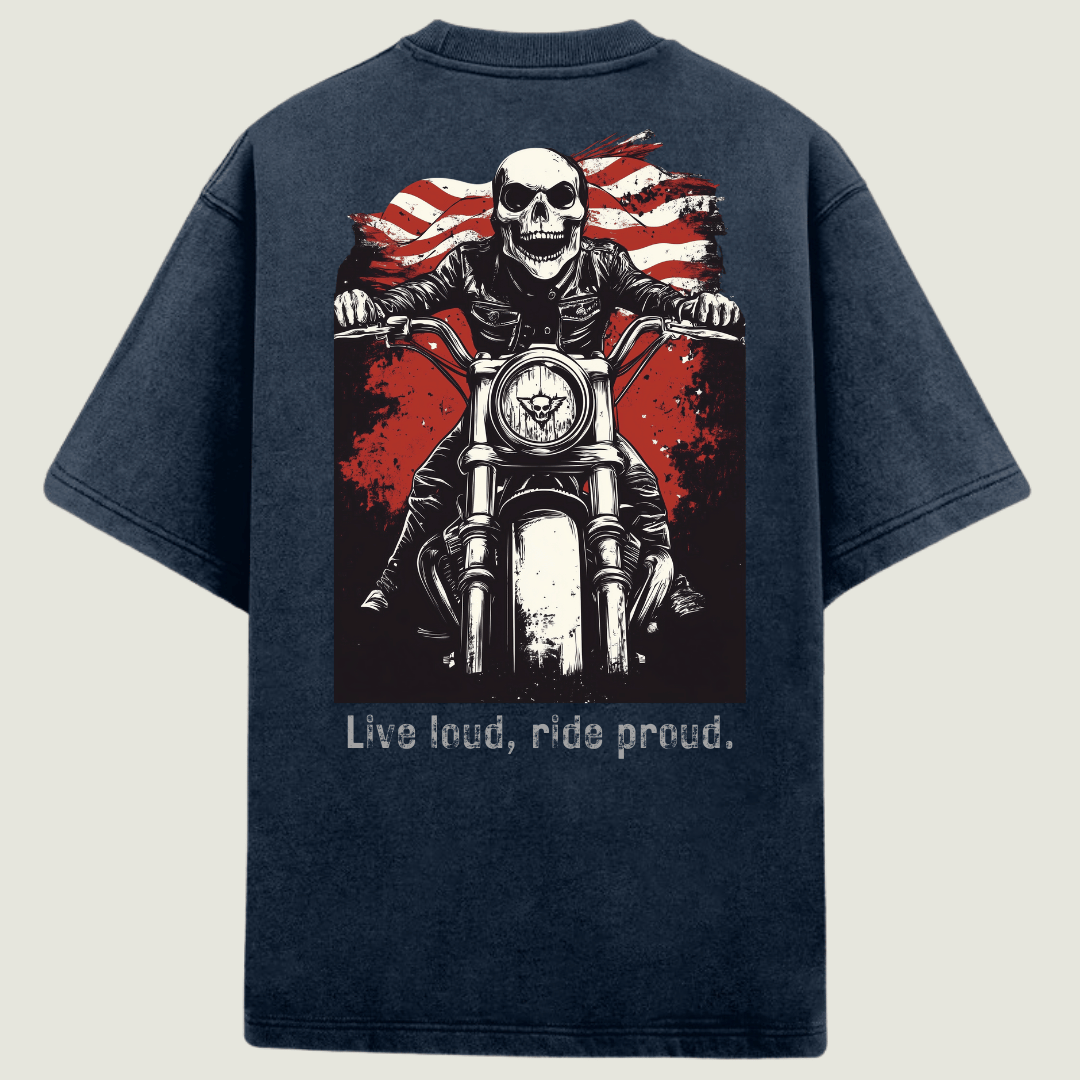 FRAGMENT Oversized Rider’s Code Navy Cotton Tee