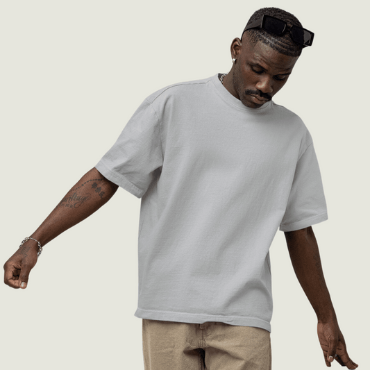 FRAGMENT Oversized Solid Grey Cotton Tee
