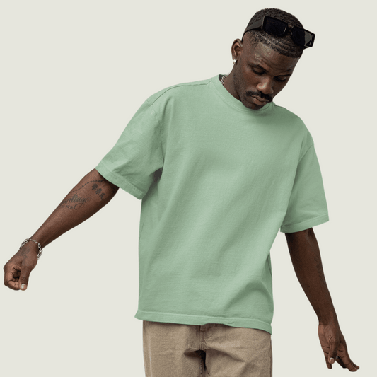 FRAGMENT Oversized Solid Pastel Green Terry Cotton Tee