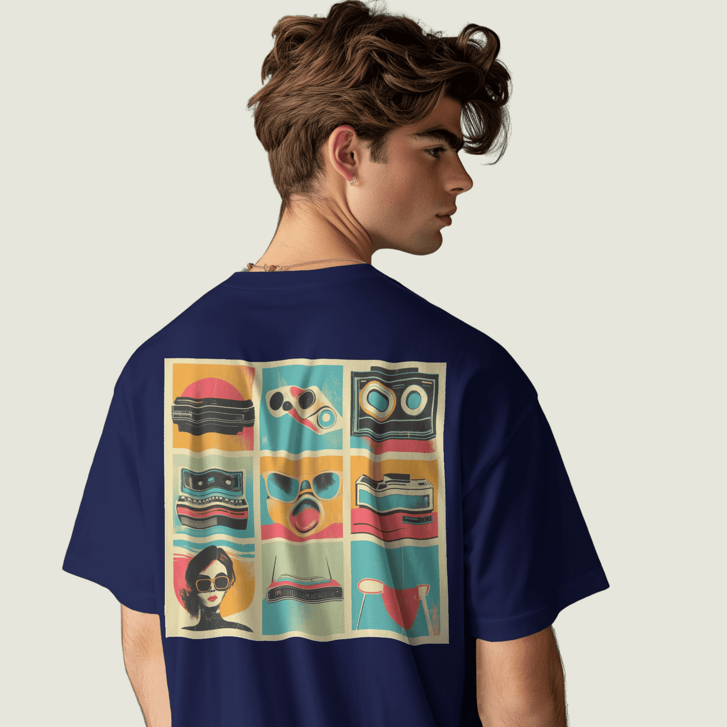 FRAGMENT Navy Oversized Retro Graphic Tee