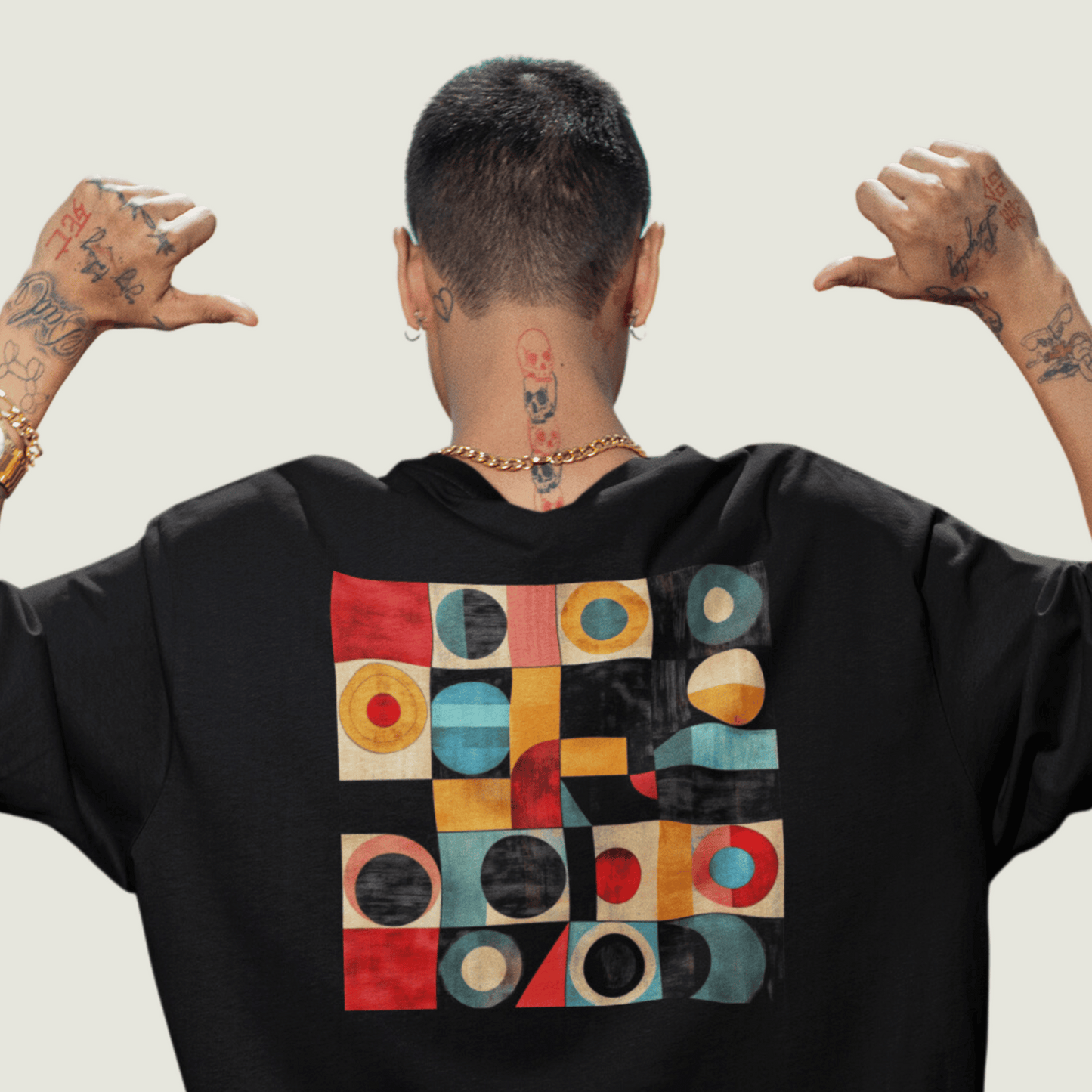 FRAGMENT Black Oversized Abstract Patterns Tee