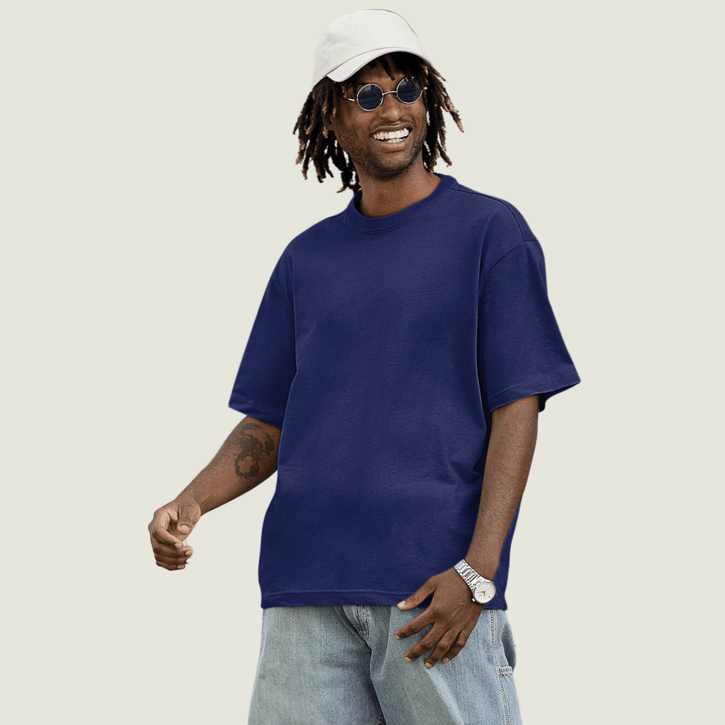 FRAGMENT Oversized Solid Navy Terry Cotton Tee