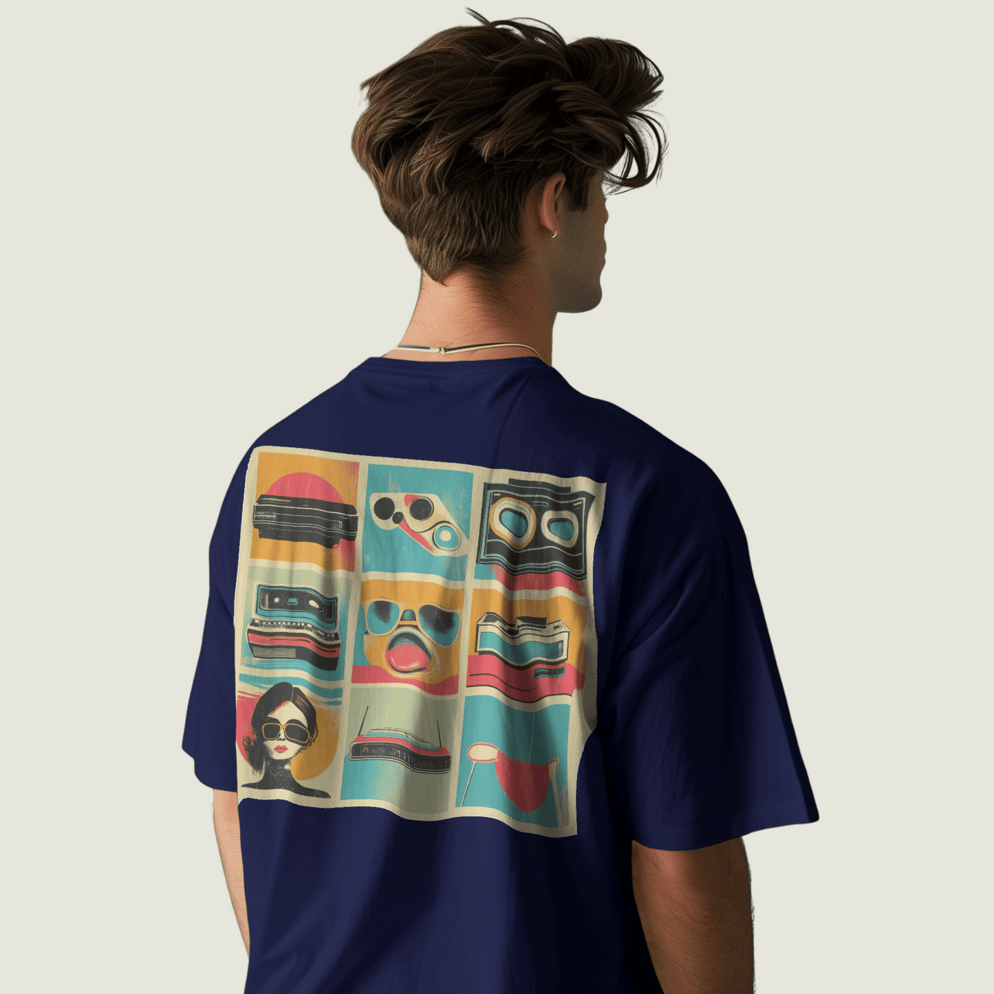 FRAGMENT Navy Oversized Retro Graphic Tee